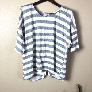 STEM || Anthropologie Gray White Wrap Blouse